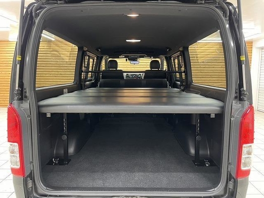 Toyota Hiace Van With Super GL Original Front Bumper, Original 16-Inch Oxidized Aluminum Wheels, Original Mudguards, Original LED Tail Lights, Original Seat Covers, Original BET Kit, Alpine 11inch Equ